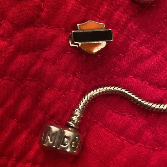 Sterling silver pandora charm bracelet with safety chain and charms - Picture 5 of 13